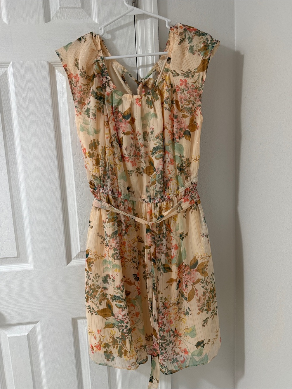 LC Lauren Conrad Cream Floral Belted Summer Dress